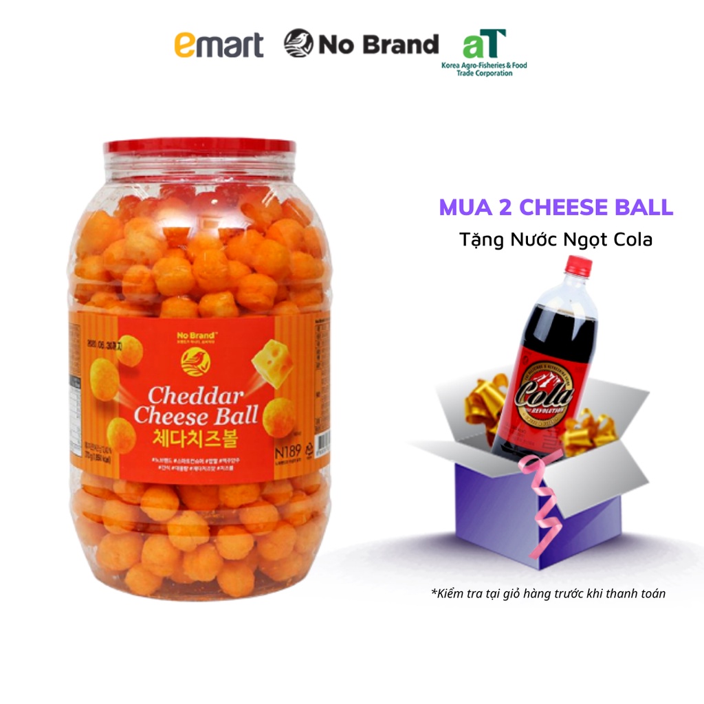 [Mã FMCGMALL -8% đơn 250K] Snack Phô Mai Viên Size Jumbo Cheddar Cheese Ball No Brand 370g - Emart VN