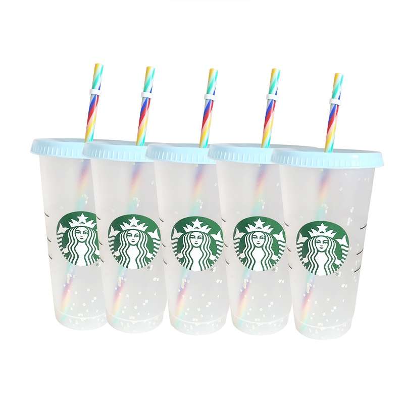 Set 1 hoặc 5 bình nước Starbucks bằng nhựa có ống hút 700ml