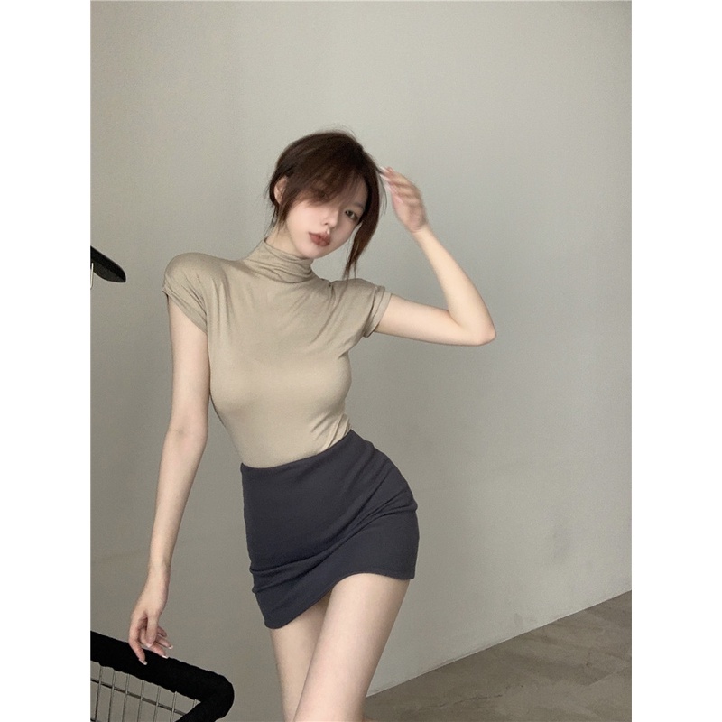 Cocory vn Áo Ngắn Tay Cổ Lọ Dáng Ôm Thời Trang Quyến Rũ Cho Nữ