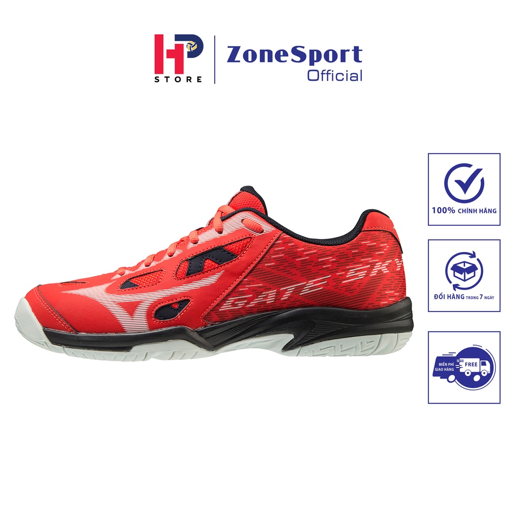 Giày Mizuno Gate Sky Plus Đỏ - Giày Cầu Lông, Bóng Chuyền lót đệm rời, dày, thông khí, hút ẩm tốt, đế cao su bám sàn tốt