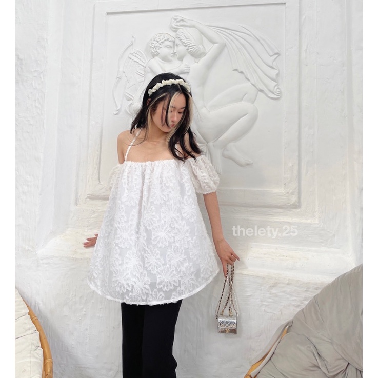 Áo Trễ Vai Tơ Hoa Nổi - THELETY.25