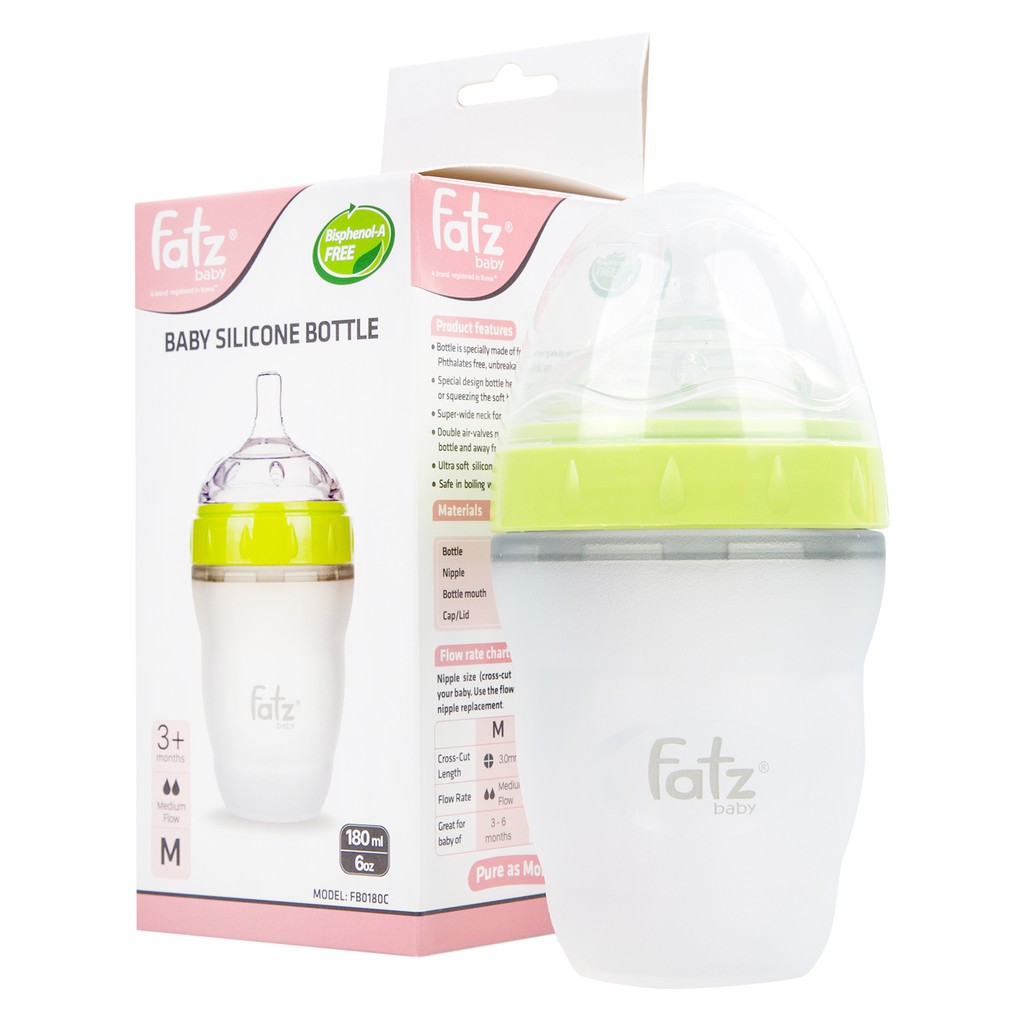 Bình Sữa cổ siêu rộng Fatzbaby fatz baby Silicon Siêu Mềm 150ml / 180ml / 240ml