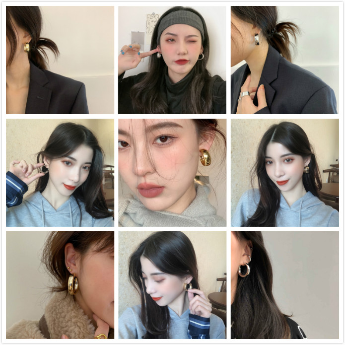 Khuyên tai hợp kim hình oval phong cách tối giản cho nữ