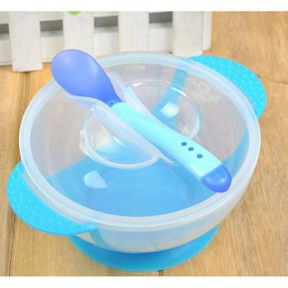 Bát ăn dặm chống đổ kèm thìa báo nóng