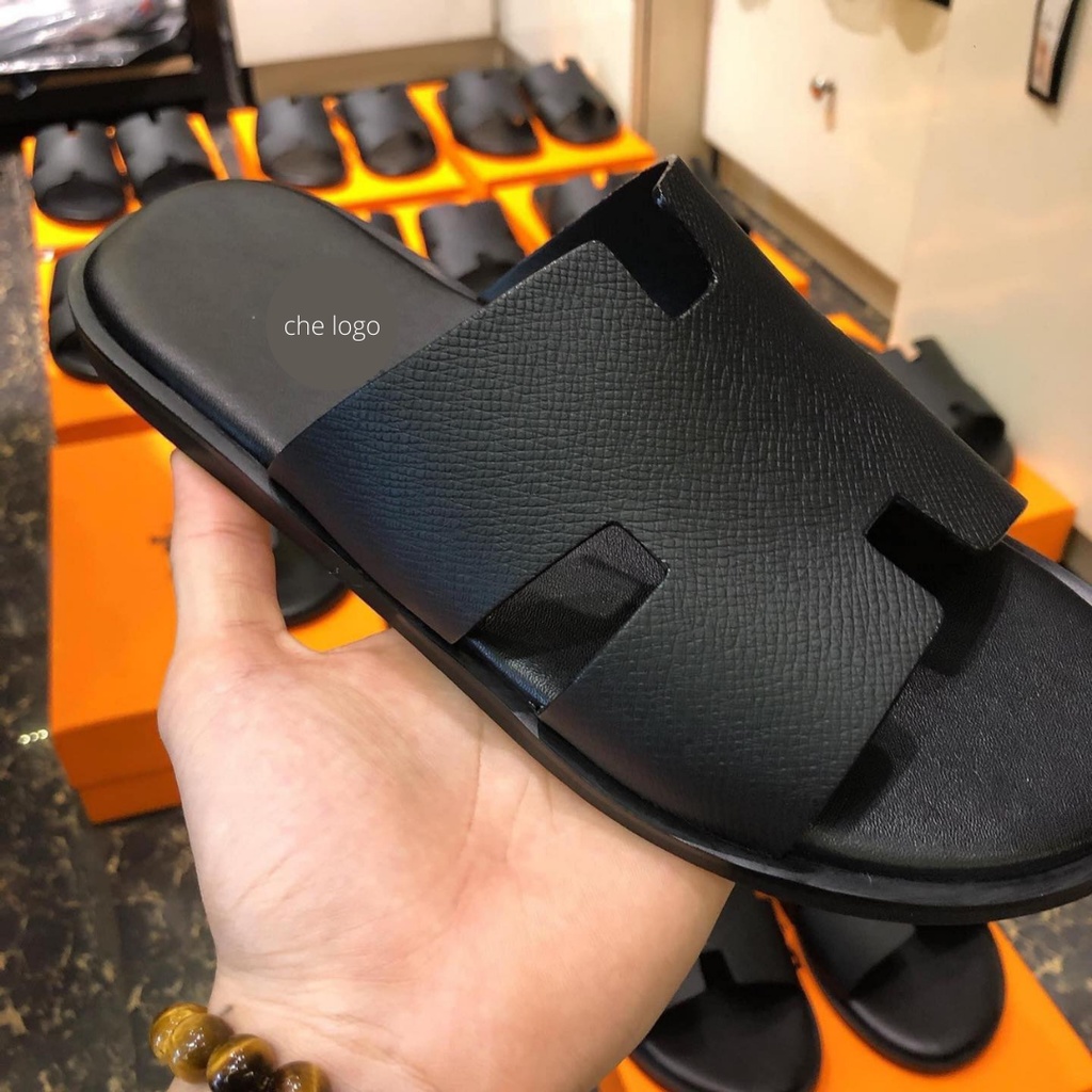 Dép Chữ H Nam Màu Đen Quai Dán, Dép Nam Quai Ngang Da Bò Kiểu Dáng Thời Trang Đi Thoáng Chân