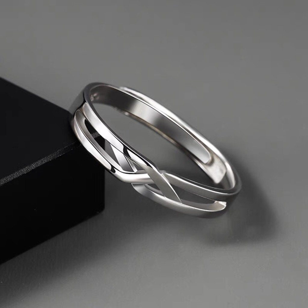 Nhẫn bạc nam nữ thời trang, Nhẫn vòng mở kiểu dáng đan chéo phong cách Hàn Quốc cá tính, Unisex, Freesize