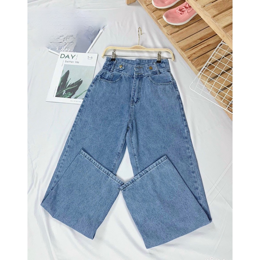 Quần jean nữ lưng cao ống rộng dáng suông đẹp cao cấp - GV01 | BigBuy360 - bigbuy360.vn