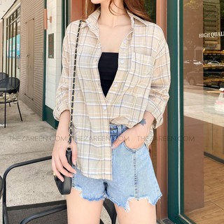 ÁO SƠ MI CARO OVERSIZE BASIC ZAREEN SOM38 NÂU