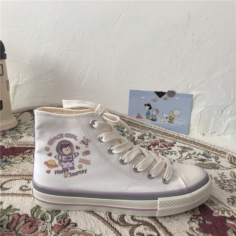 Giày Canvas Cổ Cao Họa Tiết Hoạt Hình Đáng Yêu Cho Nữ | BigBuy360 - bigbuy360.vn