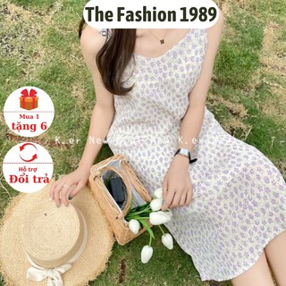 Váy hai dây hoa dập ly, váy 2 dây đi biển họa tiết hoa nhí phong cách tiểu thư