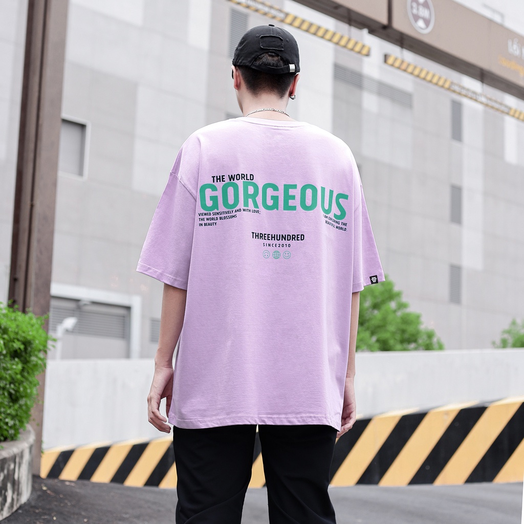 Áo Thun Tím In Chữ The World Gorgeous Màu Xanh Chất Liệu 100% Cotton Form Rộng Thoải Mái Unisex Nam Nữ