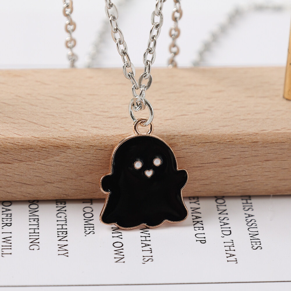 Bộ 2 dây chuyền hợp kim mặt hình ma màu trắng đen phong cách hip hop sáng tạo dành cho cặp đôi