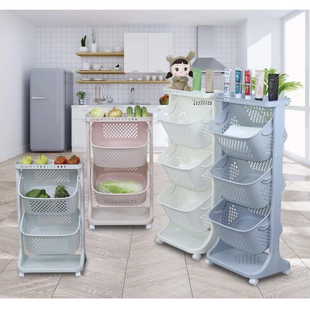 Kệ nhựa 3 tầng 4 tầng đa năng AMIZIN Kệ nhựa 3 tầng có bánh xe KN01