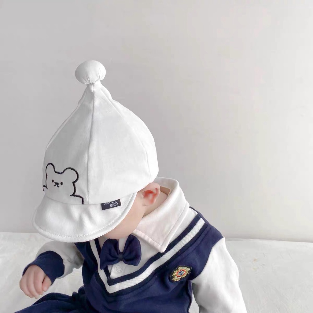 Mũ lưỡi mềm thêu gấu chóp tròn dành cho bé trai và bé gái 9m-2y