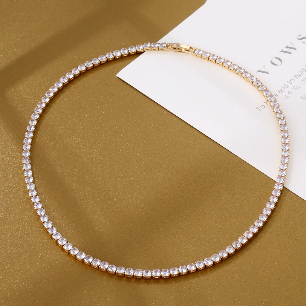 Dây Chuyền Mặt Đá Zircon One Row Bằng Đồng Phong Cách Âu Mỹ