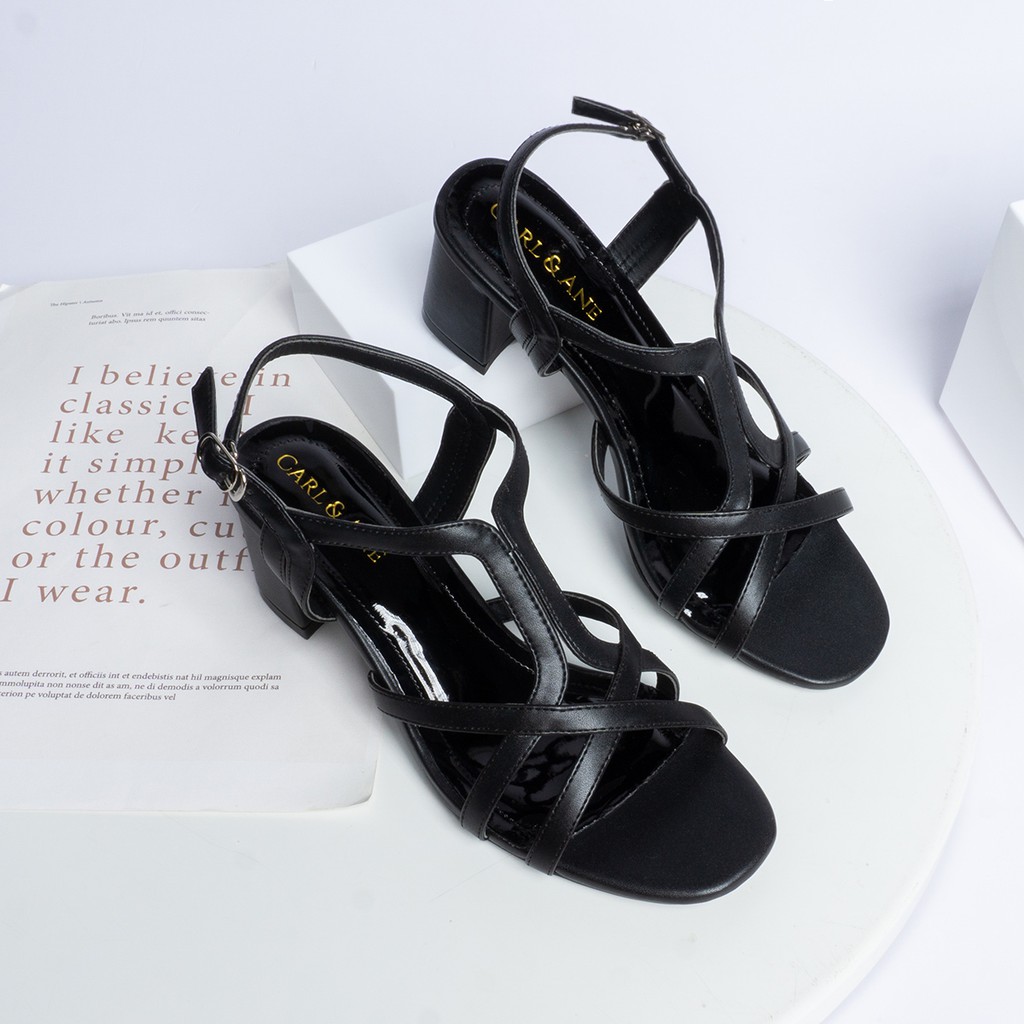 Carl & Ane - Giày sandal Carl & Ane 2022 phối dây mũi vuông gót cao 5cm_ CS002
