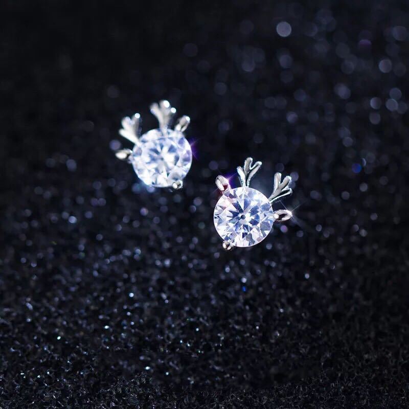Khuyên tai GMAI thiết kế sừng hươu đính đá zircon nhân tạo phong cách Giáng Sinh thời trang cá tính dành cho nữ