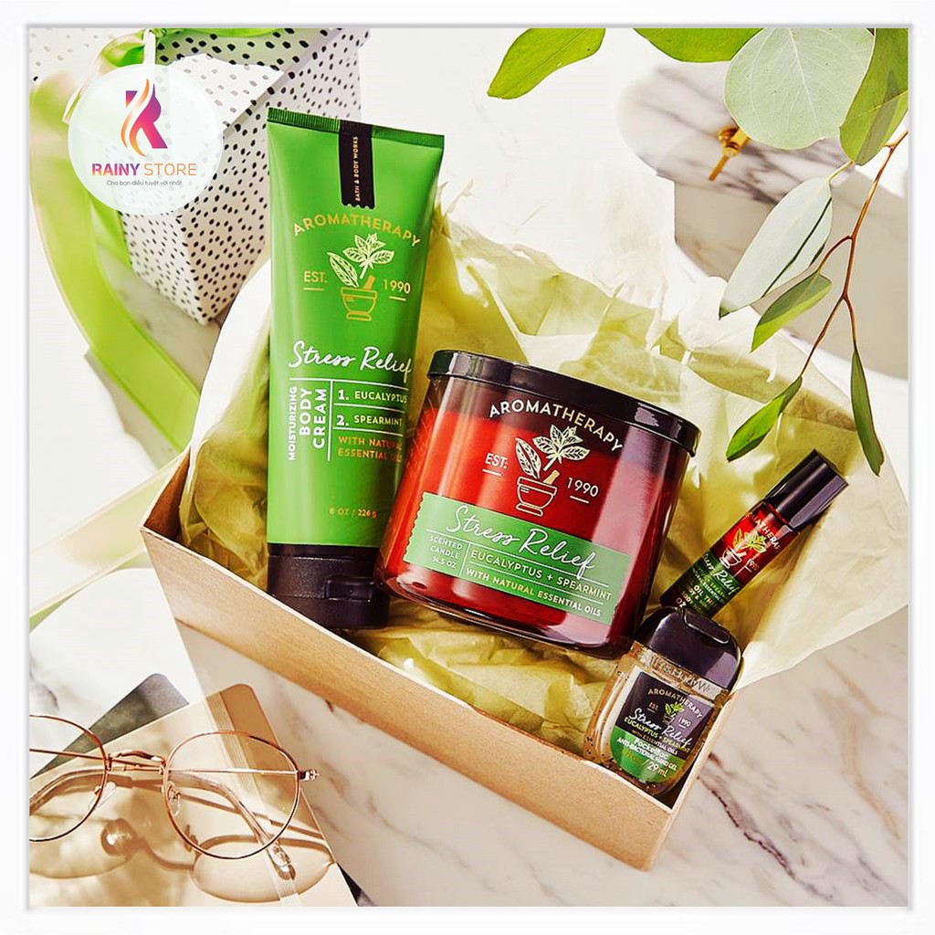 Gel rửa tay khô thư giãn Bath & Body Works Aromatherapy Stress Relief Eucalyptus + Spearmint 29ml | BigBuy360 - bigbuy360.vn