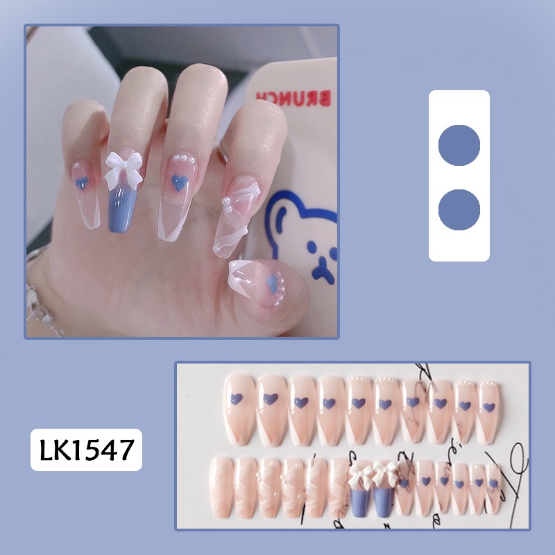 Set 24  móng tay giả Bộ móng giả màu đính nơ dùng làm móng tay nghệ thuật có thể tháo rời/ móng giả đính nơ/Hồng/ đen/màu sắc/sự đổi màu