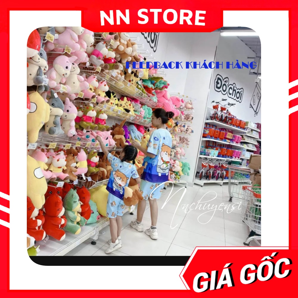 Đồ bộ thun quần LỬNG cho mẹ và bé 7kg - 70kg mặc nhà chất thun mềm mát in hình gấu hoạt hình dễ thương DBRBL FULL SIZE