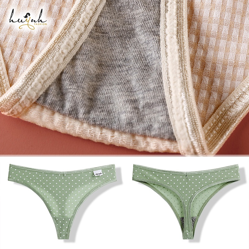 Quần Lót Nữ Cotton Thoáng Khí Thun Trơn Chấm Bi Hoặc Caro Xinh Xắn - C30