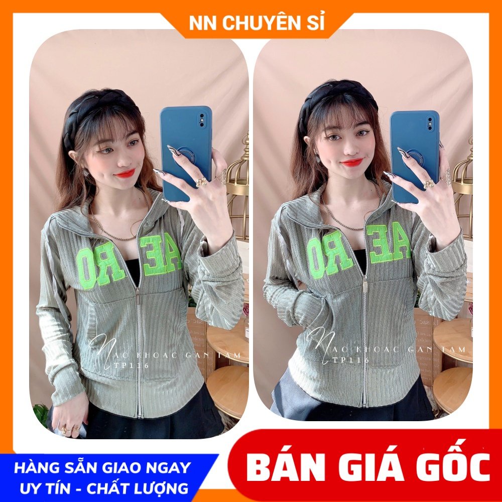 Áo khoác chống nắng có nón cho nữ chất thun gân tăm mềm co giãn lên phom ôm dáng thêu chữ dễ thương TP116