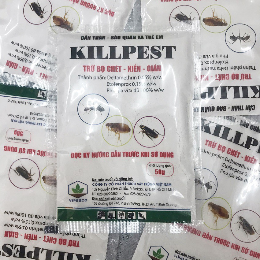 KILLPEST 50gram Thuốc Diệt trừ bọ chét, rận rệp cho chó, mèo..Diệt trừ rận, rệp, kiến, gián quanh nhà, vườn cây