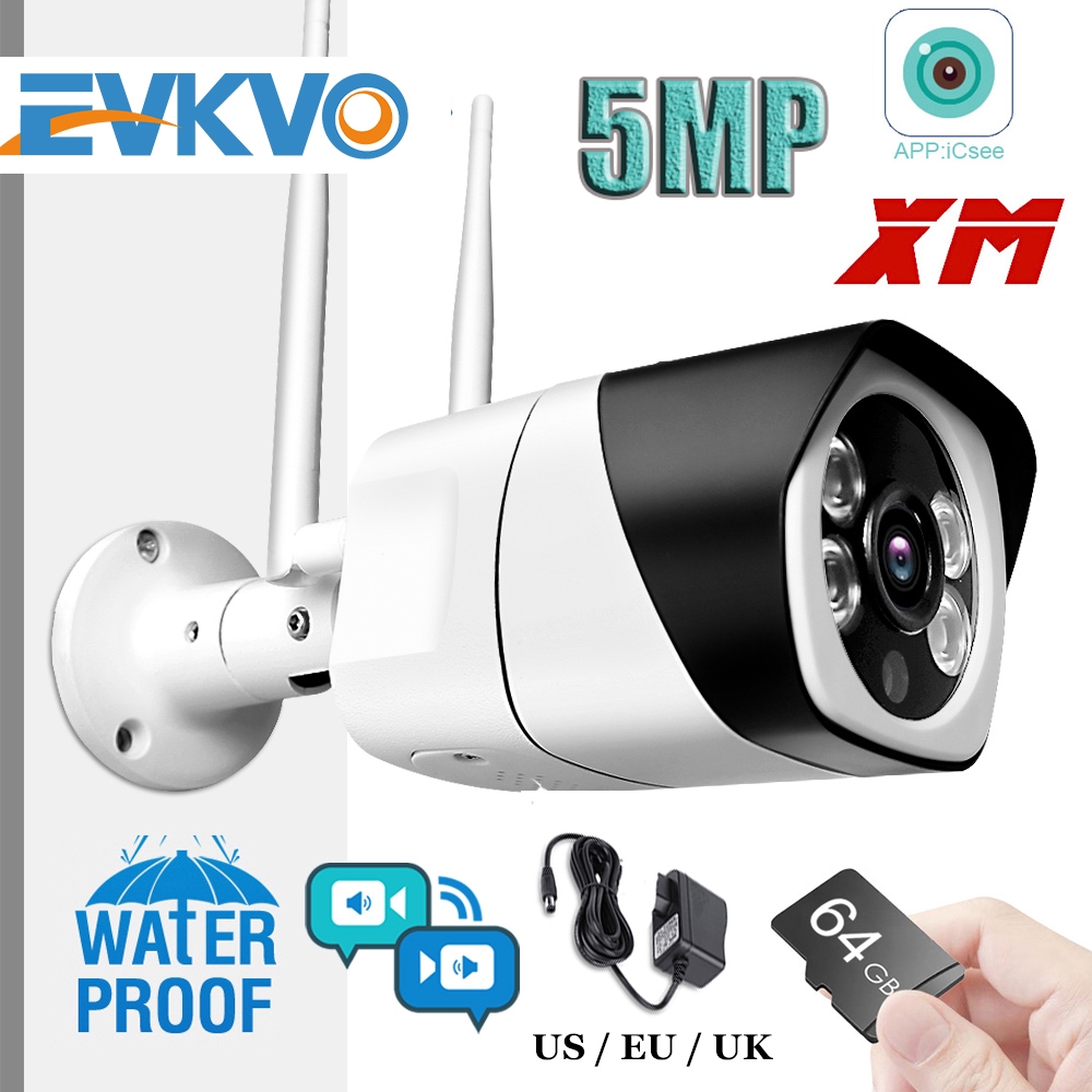 Evkvo - HD 5MP - ICsee XMeye APP HD 5MP Chống nước ngoài trời Wireless WIFI Bullet IP Camera CCTV IR Tầm nhìn ban đêm ONVIF Âm thanh hai chiều TF Card Slot P2P Home Security Surveillance Camera