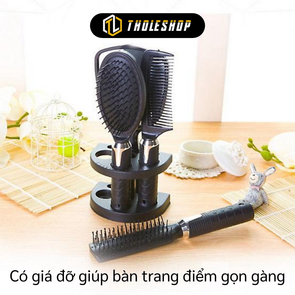 Lược Gỡ Rối - Bộ 5 Món Lược Massage Tạo Kiểu Tóc, Gương Và Đế Đứng Tiện Lợi 6344