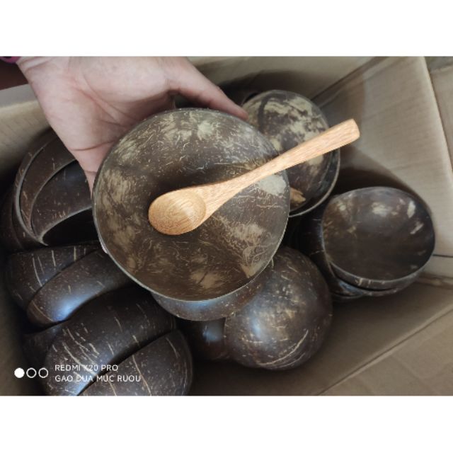 Combo - Bát gáo dừa &amp; Muỗng gỗ dừa giá rẻ | Bát trộn mask | Quậy bột