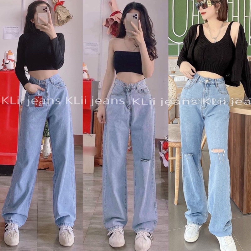 Quần suông jeans nhạt dài 103cm🌹đẹp chuẩn mẫu