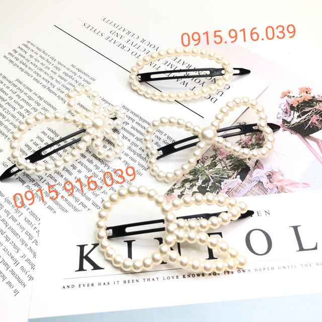 Kẹp tóc nhựa hạt trắng thời trang