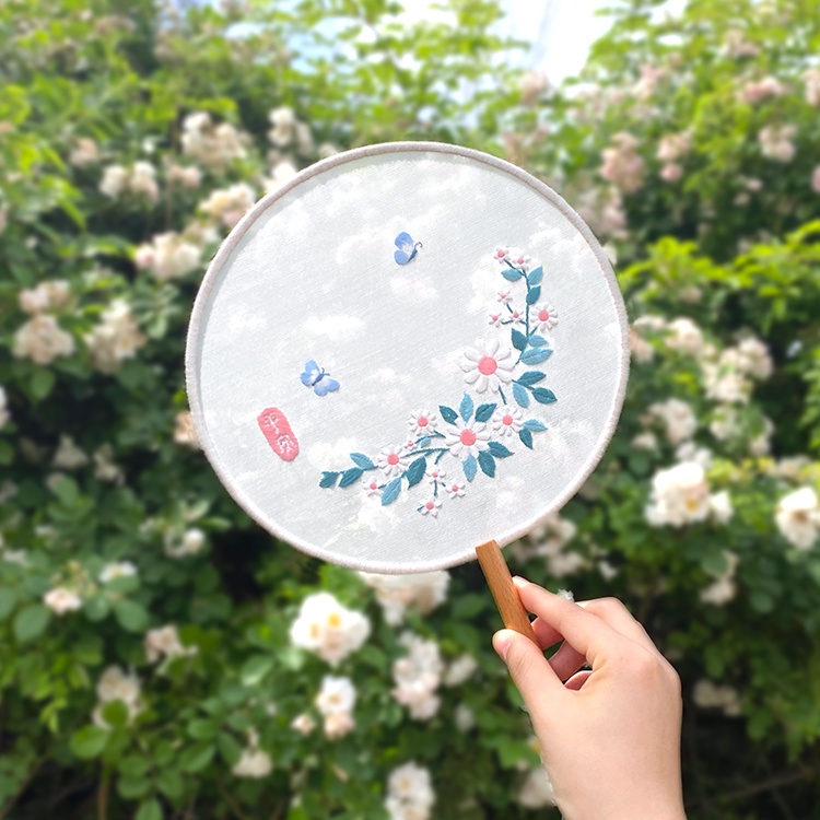 Thêu Handmade/Quạt thêu kiểu cổ trang phiên bản mới DIY