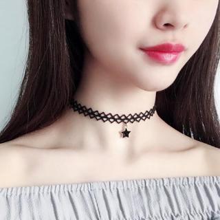 Dây Chuyền Choker Ren Mặt Ngôi Sao   Cánh Phong Cách Hàn Quốc