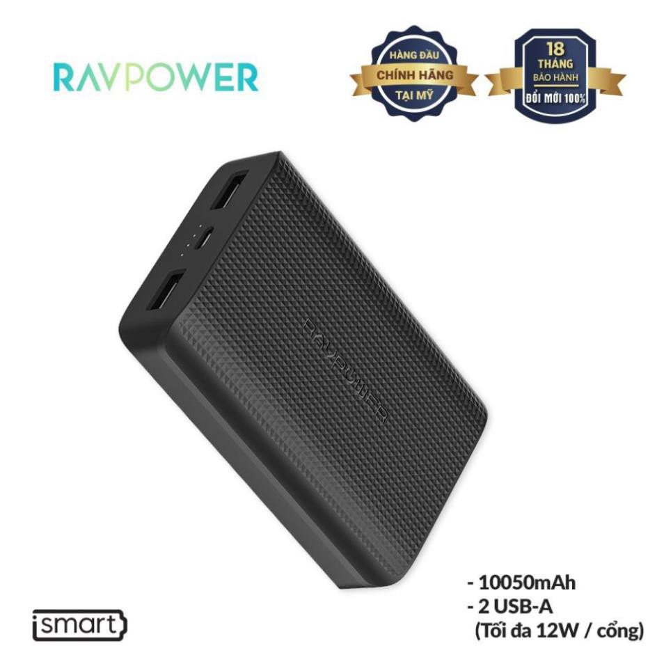 Pin Sạc Dự Phòng RAVPower RP-PB133 10500mAh Sạc Nhanh Công nghệ iSmart Black-Hàng chính hãng thương hiệu Mỹ