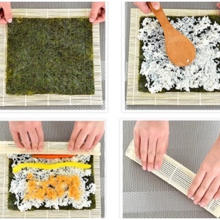 Mành tre cuộn cơm kimbab hàn quốc, sushi Nhật Bản