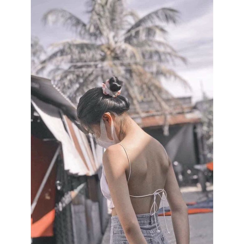 Áo mod ngực cột dây hở lưng chất vải kate nhật hàng y hình ( Free size từ 40-53kg)