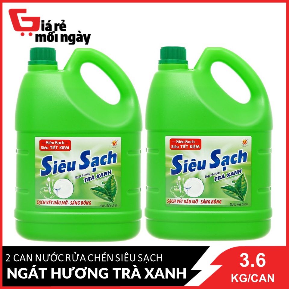 Combo 2 Nước Rửa Chén Siêu Sạch Ngát Hương Trà Xanh 3.6Kg/Canx2