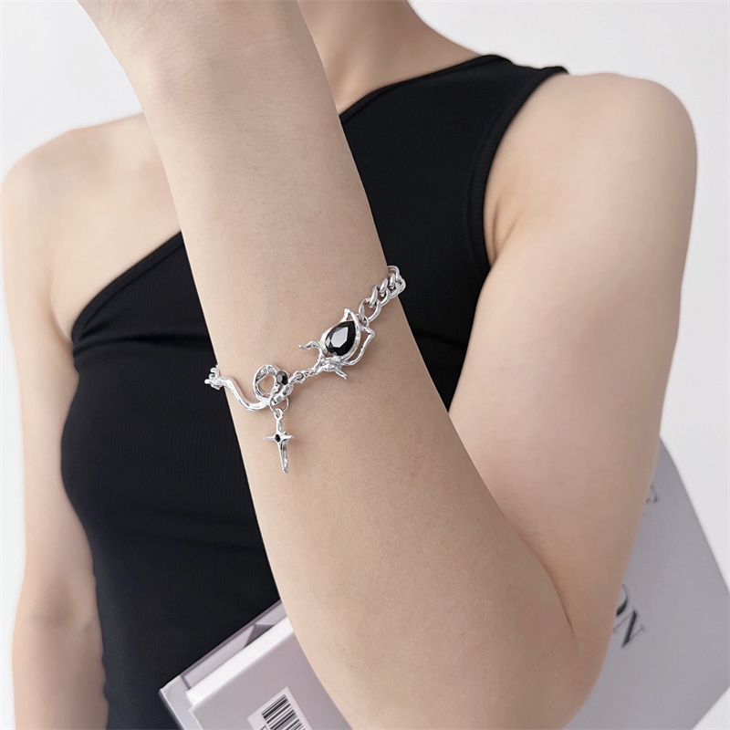 Vòng Tay Đính Đá Zircon Màu Tối Phong Cách Hiphop Đường Phố Thời Trang