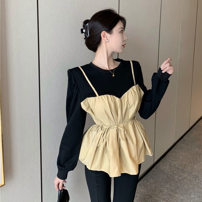 COZOK Áo Sơ Mi Tay Dài Dáng Ôm Phối Dây Thắt Cá Tính Trẻ Trung Hợp Thời Trang