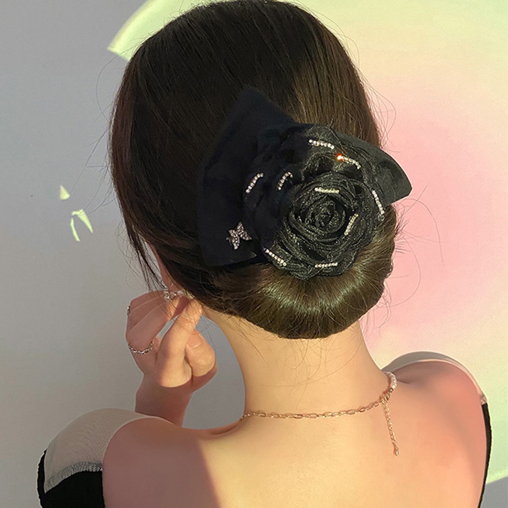 Băng Đô Cài Tóc Đính Hoa Trà Đen Trắng Thời Trang Cho Nữ