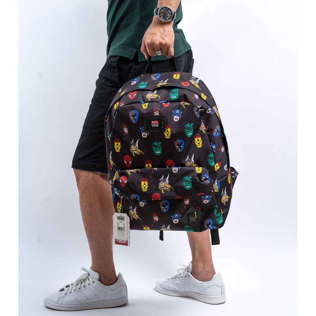 Balo đi học Van.s x Marvel Old Skool Backpack Black White siêu anh hùng cho nam nữ