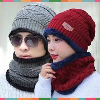 Mũ len lót lông kèm khăn người lớn