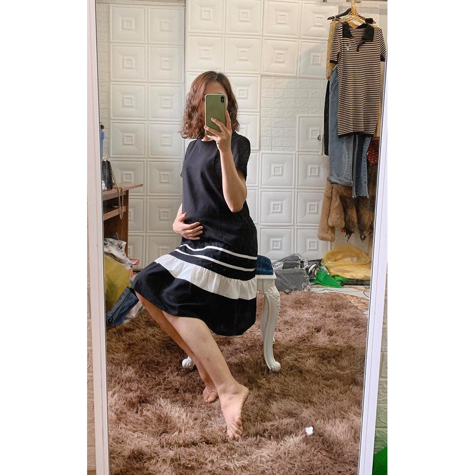 Váy bầu thiết kế dáng suông đuôi cá chất cotton siêu xinh cho mẹ mặc bầu và sau sinh W128