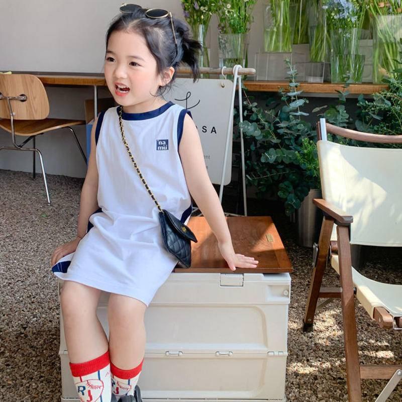 Đầm dài vừa không tay cotton suông phong cách mùa hè Hàn Quốc cho bé gái