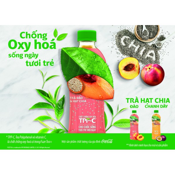 Trà đào hạt chia / Trà chanh sả / Trà chanh dây Fuze Tea 450ml