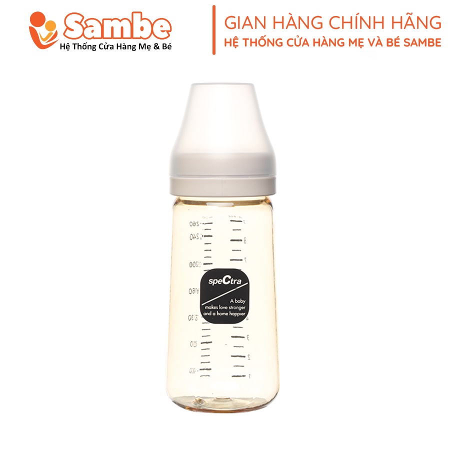 Bình Sữa PPSU Cổ Rộng Spectra 260ml Thân Bình Màu Vàng/ Xanh Đen