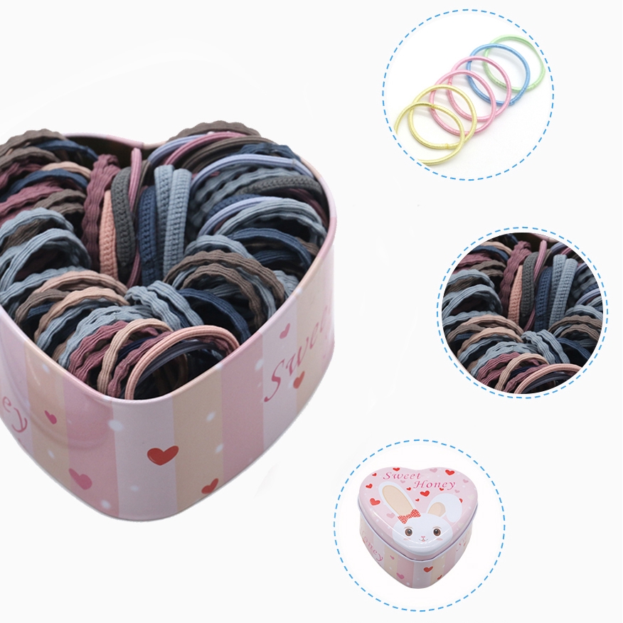 Dây thun cột tóc nhiều màu kèm hộp đựng hình trái tim