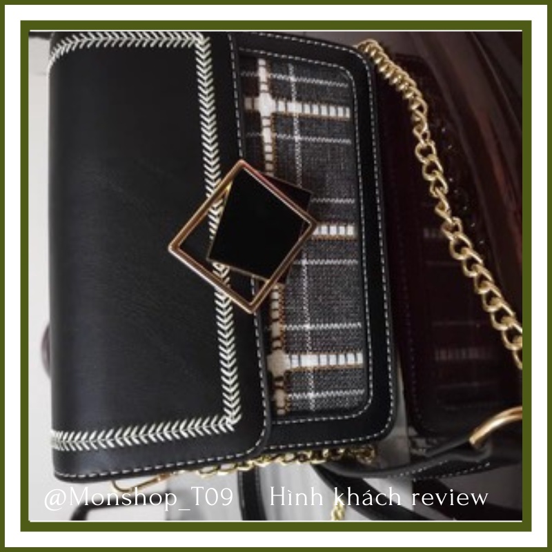 🌸sẵn🌸 Túi xách da mềm đeo chéo nữ CEEKAY chính hãng khóa vuông 2 viên sọc caro  - T09