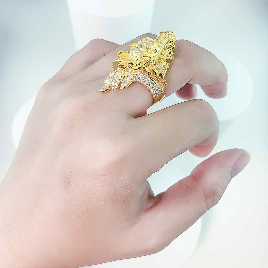 Nhẫn nam đầu rồng đính ngọc cực sang Ixora Jewelry NN06